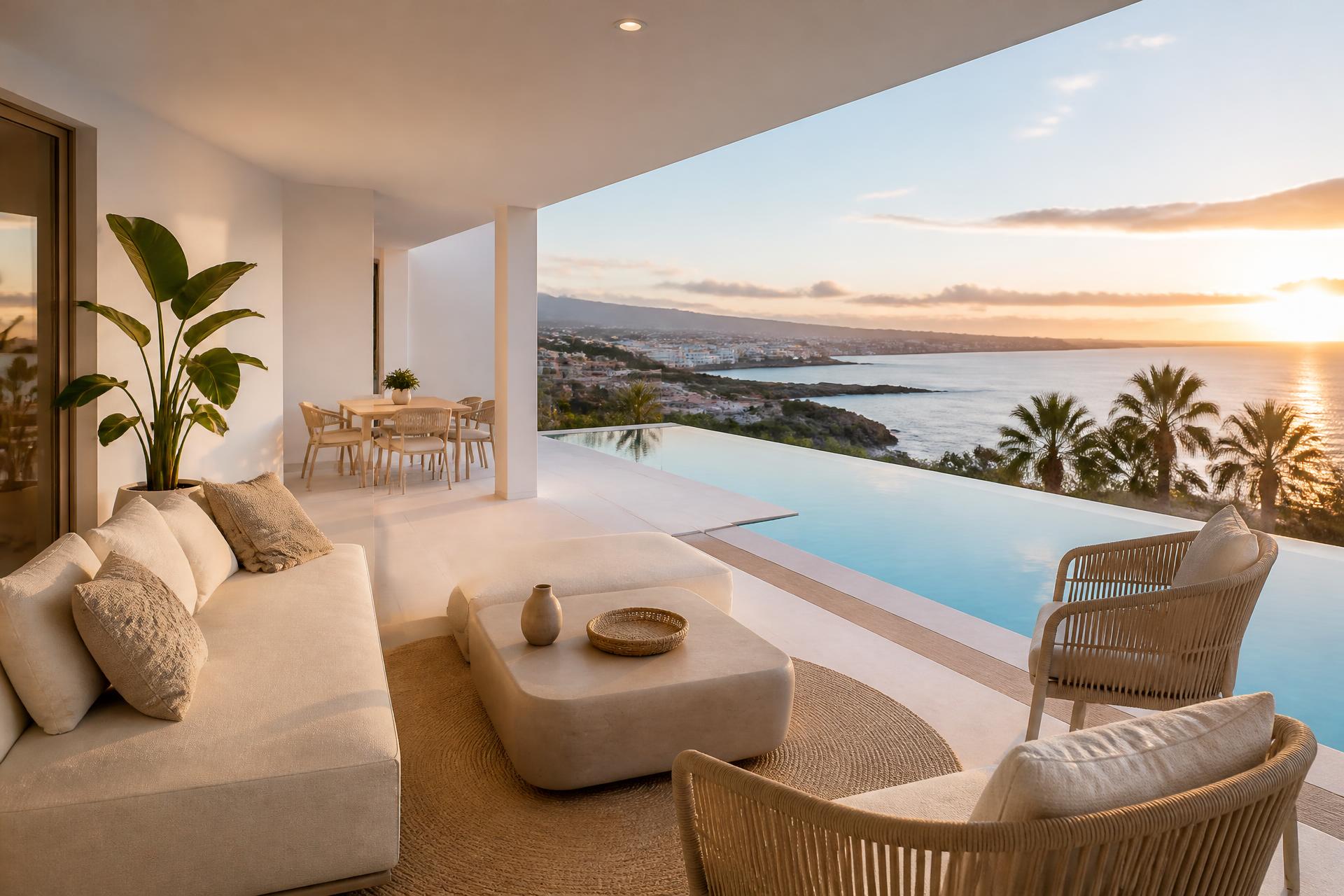 Luxury holiday apartment terrace with ocean view in Tenerife